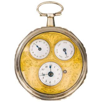 Swiss silver open faced verge calendar watch Circa 1800