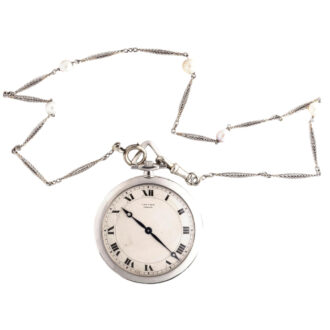 French platinum Art Deco watch with matching chain Circa 1929