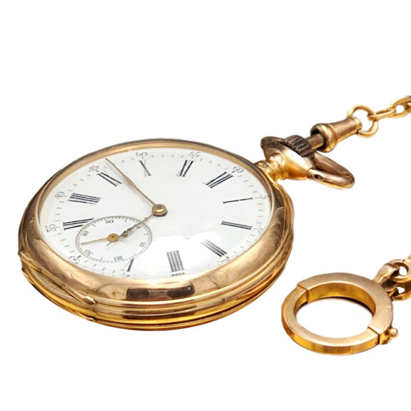 Swiss 18K gold pocket watch with matching chain Circa 1900
