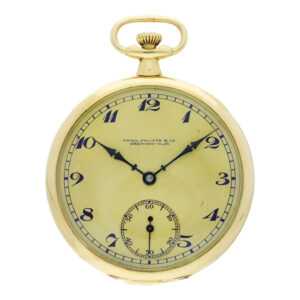 Swiss 18K yellow gold open faced pocket watch Circa 1920