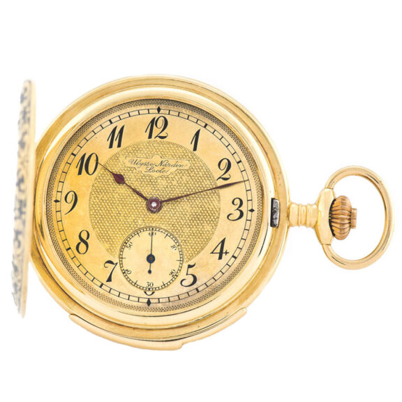 Elegant Swiss thin minute-repeating gold keyless dress watch Circa 1910