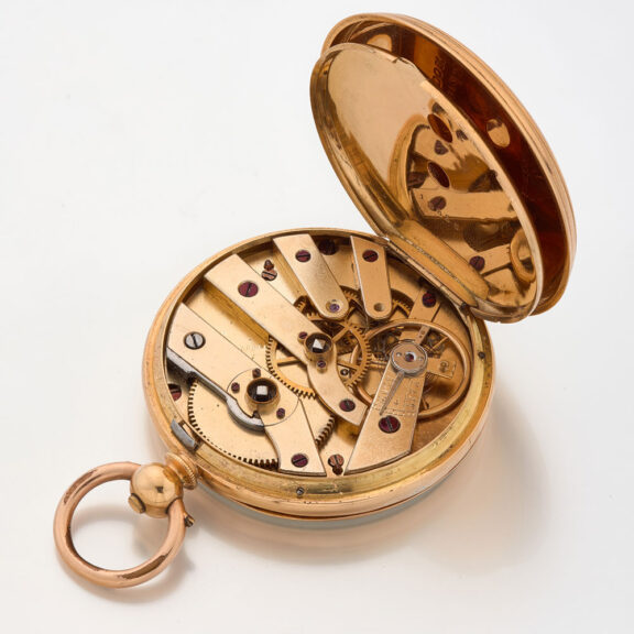 English solid gold open faced cylinder watch Circa 1860 English solid gold open faced cylinder watch Circa 1860