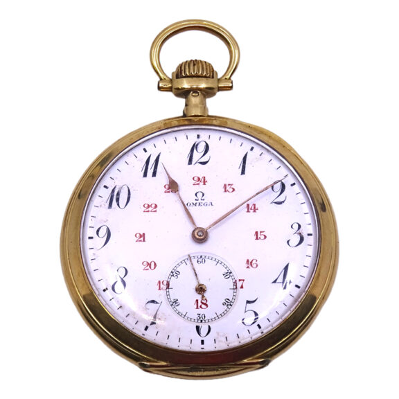 Swiss 18K yellow gold open faced pocket watch Circa 1920