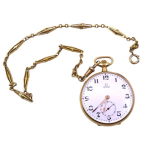 Swiss 18K yellow gold pocket watch with chain Circa 1900