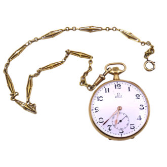 Swiss 18K yellow gold pocket watch with chain Circa 1900