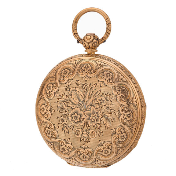 English decorative watch in a gold open faced case Circa 1840