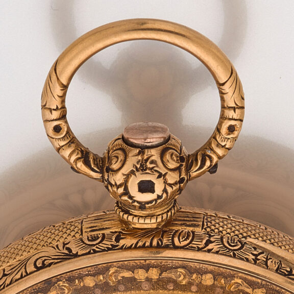 English decorative watch in a gold open faced case Circa 1840 English decorative watch in a gold open faced case Circa 1840