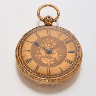 English decorative watch in a gold open faced case Circa 1840