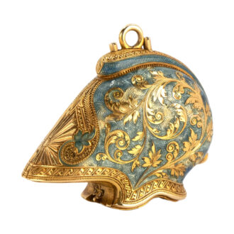 French 18K gold enamel helmet shaped pendant watch Circa 1890