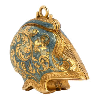 French 18K gold enamel helmet shaped pendant watch Circa 1890