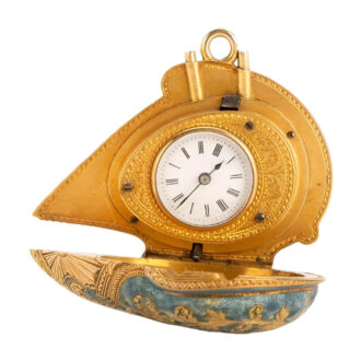 French 18K gold enamel helmet shaped pendant watch Circa 1890