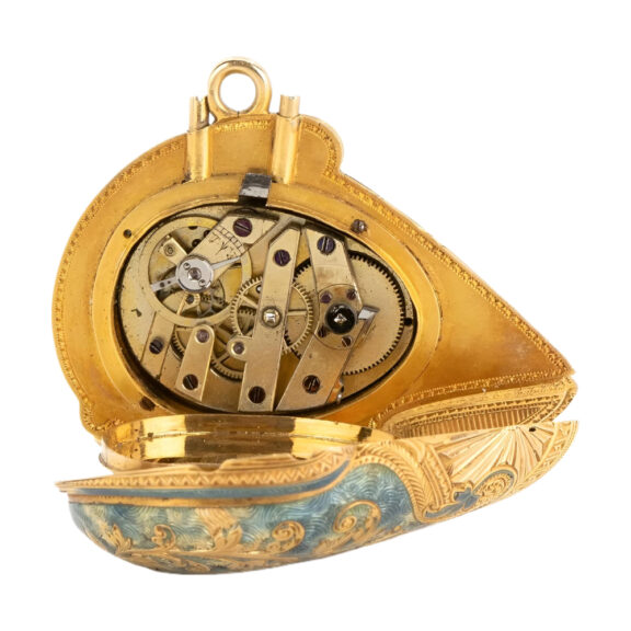 French 18K gold enamel helmet shaped pendant watch Circa 1890 French 18K gold enamel helmet shaped pendant watch Circa 1890