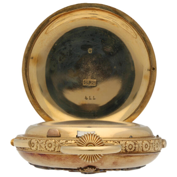 Swiss gold repeating chronograph with enamel portrait Circa 1900 Swiss gold repeating chronograph with enamel portrait Circa 1900