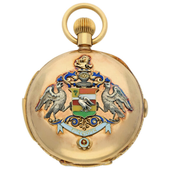 Swiss gold repeating chronograph with enamel portrait Circa 1900 Swiss gold repeating chronograph with enamel portrait Circa 1900