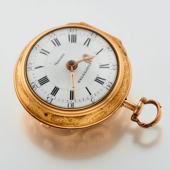 An English verge in 20 carat gold repousse pair cases circa 1776 An English verge in 20 carat gold repousse pair cases circa 1776