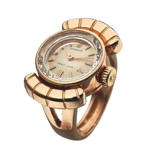 A fine 18 carat pink gold ring watch made by Rolex, Genève Circa 1950