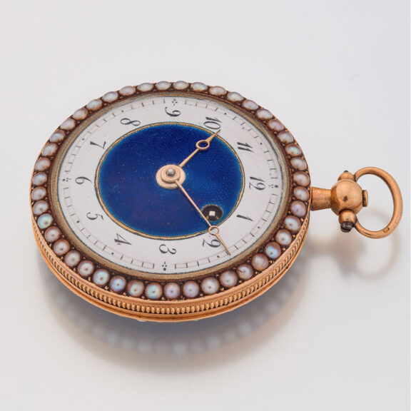 French gold, enamel and seed pearl set watch Circa 1815 French gold, enamel and seed pearl set watch Circa 1815