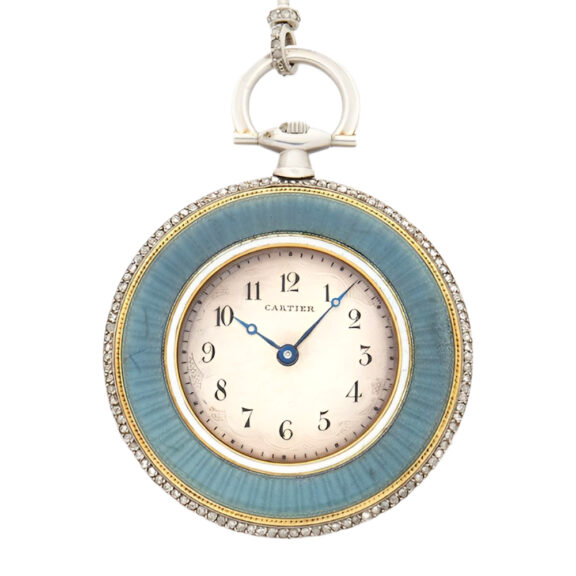 French platinum diamond and enamel pocket watch Circa 1910 French platinum diamond and enamel pocket watch Circa 1910