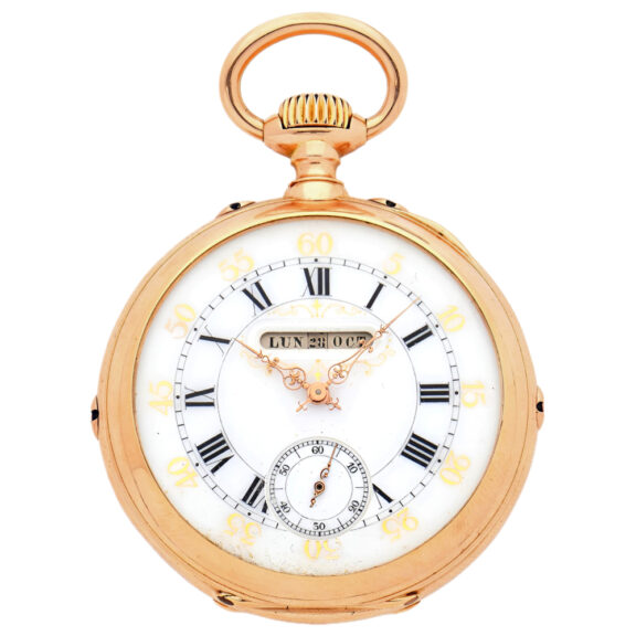 Swiss 18K yellow gold calendar pocket watch Circa 1920