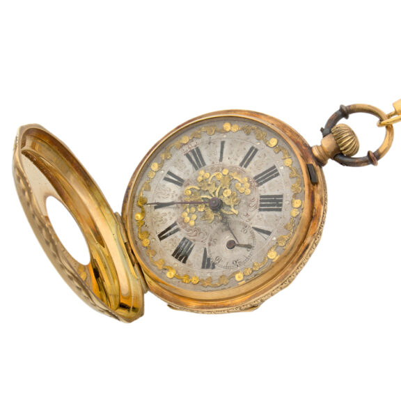 Swiss 18K gold enamel full hunter pocket watch Circa 1900