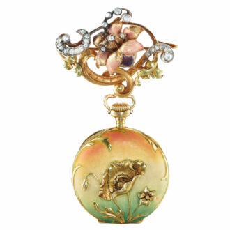 Swiss 18 carat gold pendant watch with brooch Circa 1899