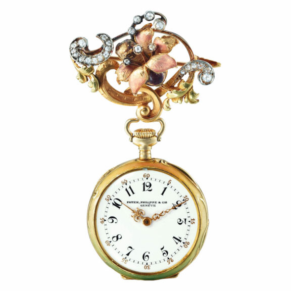 Swiss 18 carat gold pendant watch with brooch Circa 1899 Swiss 18 carat gold pendant watch with brooch Circa 1899