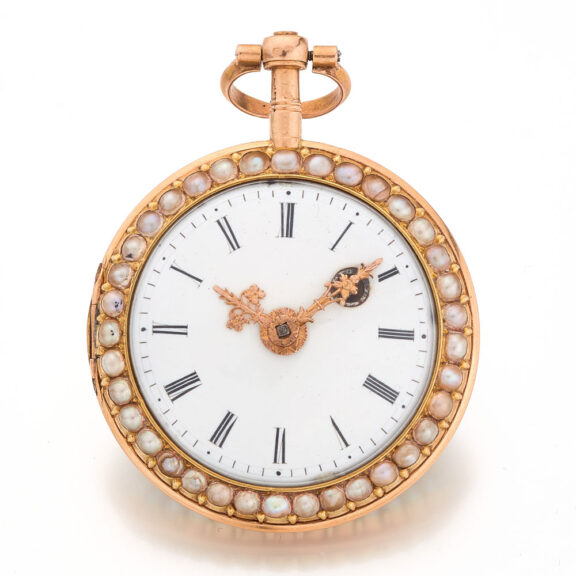 French fine gold, enamel and pearl set verge watch Circa 1800 French fine gold, enamel and pearl set verge watch Circa 1800