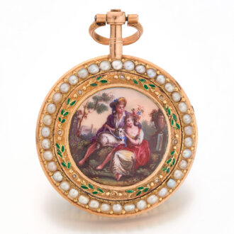 French fine gold, enamel and pearl set verge watch Circa 1800