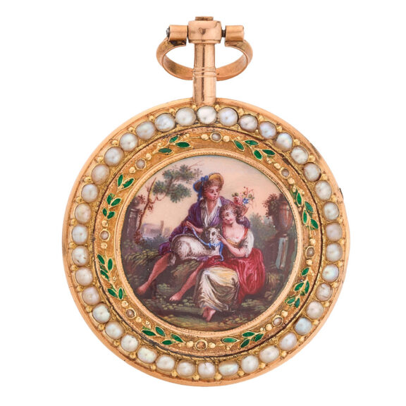 French fine gold, enamel and pearl set verge watch Circa 1800