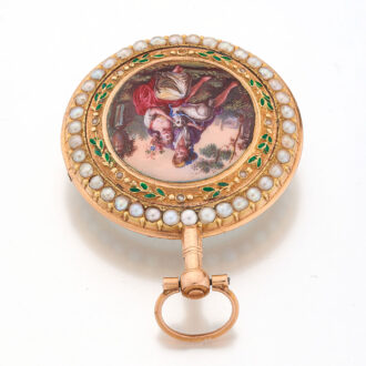 French fine gold, enamel and pearl set verge watch Circa 1800