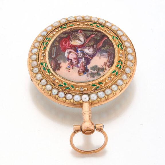 French fine gold, enamel and pearl set verge watch Circa 1800 French fine gold, enamel and pearl set verge watch Circa 1800
