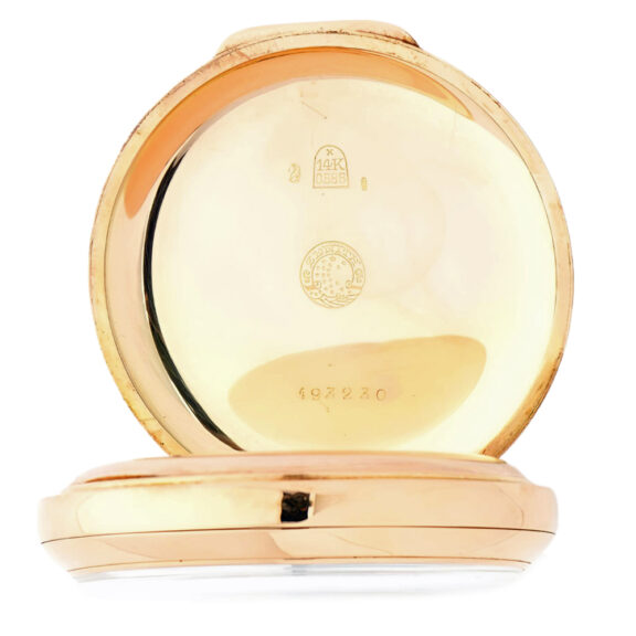 Swiss 14K gold open faced alarm pocket watch Circa 1920 Swiss 14K gold open faced alarm pocket watch Circa 1920