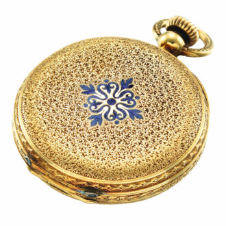 Swiss yellow gold and enamel keyless watch Circa 1865