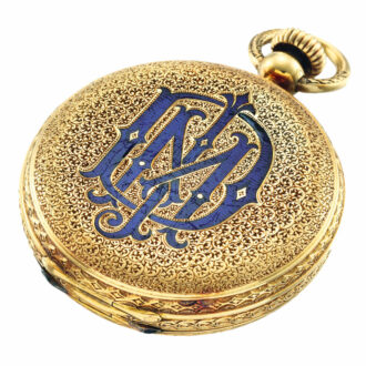 Swiss yellow gold and enamel keyless watch Circa 1865