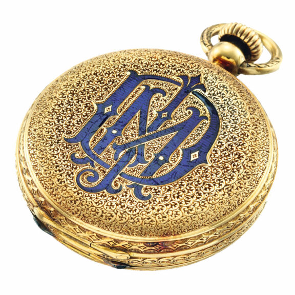 Swiss yellow gold and enamel keyless watch Circa 1865