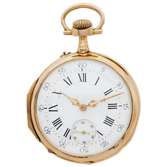 French 18K yellow gold open faced pocket watch Circa 1900