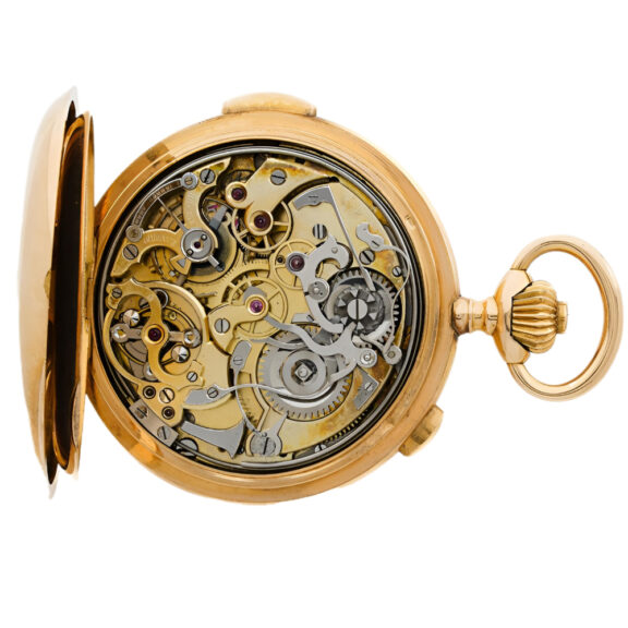 Swiss gold full hunter repeating chronograph watch Circa 1910 Swiss gold full hunter repeating chronograph watch Circa 1910