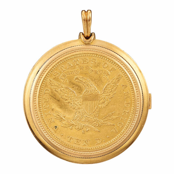 Swiss 18 carat yellow gold coin watch 1975 Circa 1975 Swiss 18 carat yellow gold coin watch 1975 Circa 1975