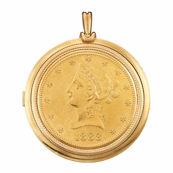 Swiss 18 carat yellow gold coin watch 1975 Circa 1975 Swiss 18 carat yellow gold coin watch 1975 Circa 1975