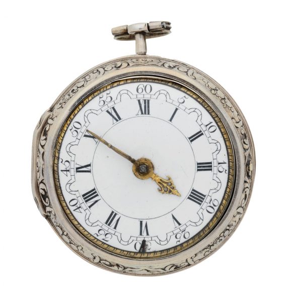 Early English silver repoussé verge pocket watch Circa 1700