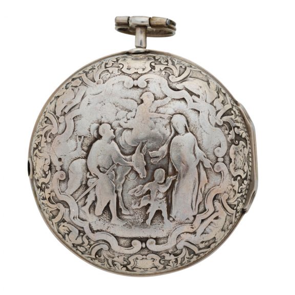 Early English silver repoussé verge pocket watch Circa 1700 Early English silver repoussé verge pocket watch Circa 1700