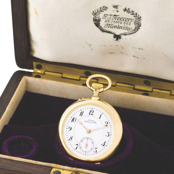 Swiss 18 carat yellow gold keyless pendant watch with Lange’s Guillaume-type balance Circa 1910 Swiss 18 carat yellow gold keyless pendant watch with Lange’s Guillaume-type balance Circa 1910