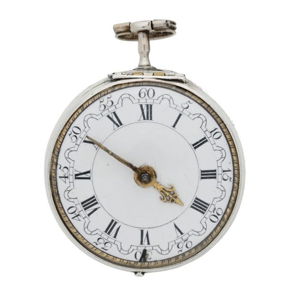 Early English silver repoussé verge pocket watch Circa 1700 Early English silver repoussé verge pocket watch Circa 1700
