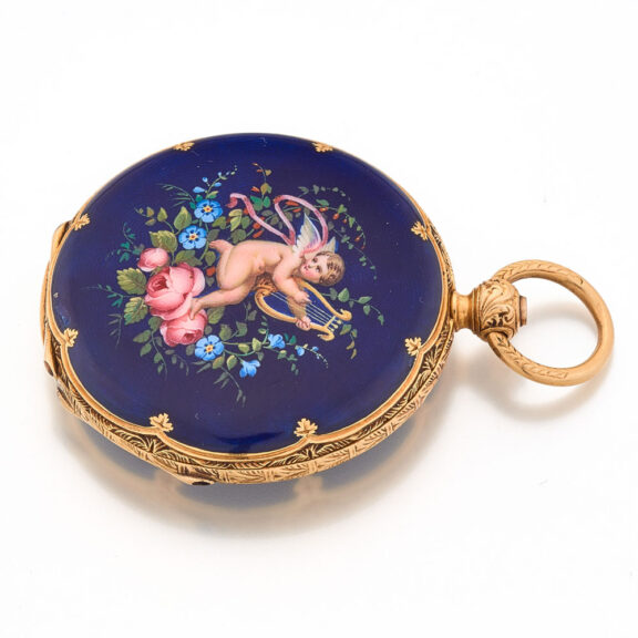 Fine Swiss gold and enamel hunting cased watch Circa 1850 Fine Swiss gold and enamel hunting cased watch Circa 1850