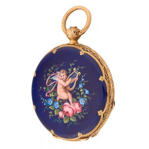 Fine Swiss gold and enamel hunting cased watch Circa 1850