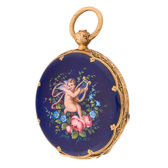 Fine Swiss gold and enamel hunting cased watch Circa 1850 Fine Swiss gold and enamel hunting cased watch Circa 1850