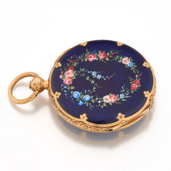 Fine Swiss gold and enamel hunting cased watch Circa 1850 Fine Swiss gold and enamel hunting cased watch Circa 1850