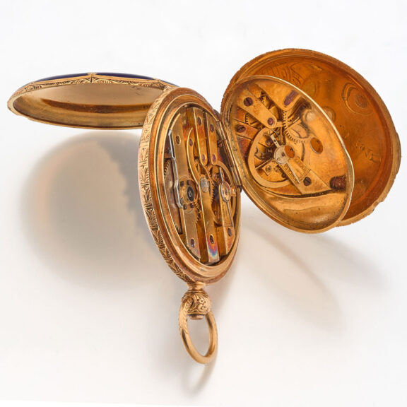 Fine Swiss gold and enamel hunting cased watch Circa 1850 Fine Swiss gold and enamel hunting cased watch Circa 1850