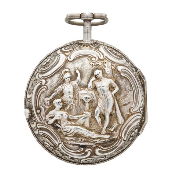 English silver verge with repousse decoration Circa 1770 English silver verge with repousse decoration Circa 1770