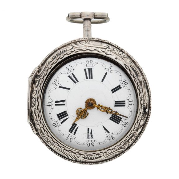 English silver verge with repousse decoration Circa 1770 English silver verge with repousse decoration Circa 1770